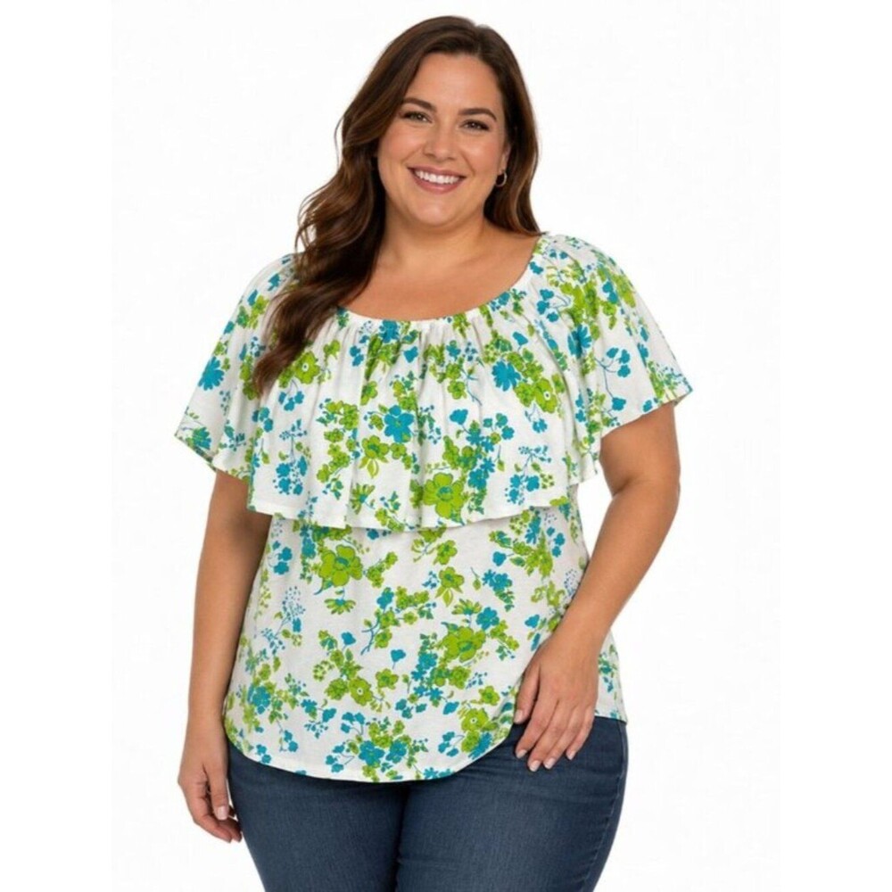 Woman Within Plus Soft Ruffle Tee Top Size 1X NWOT 22/24